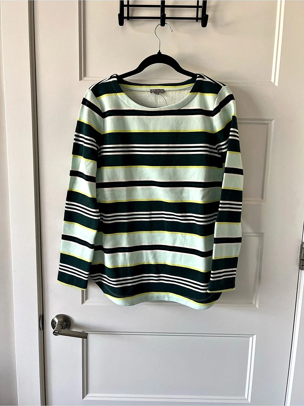 The Talbots Striped Long Sleeve Top Sweatshirt Fleece Green & White Medium